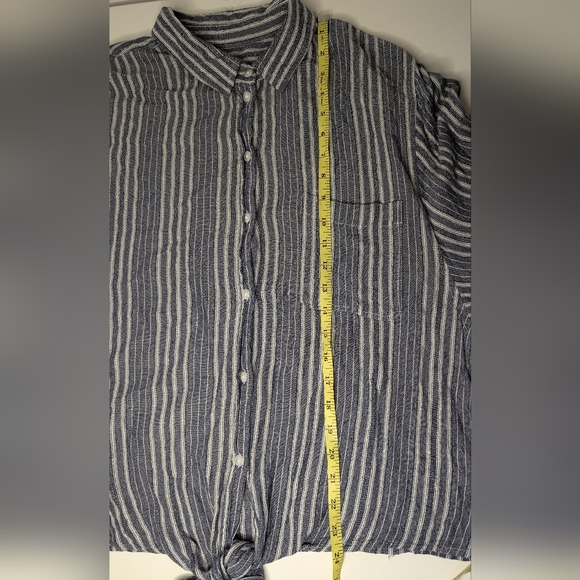 American Eagle Large Button Up Front Tie Long Sleeve Blouse Navy/Gray Stripe - Picture 11 of 13